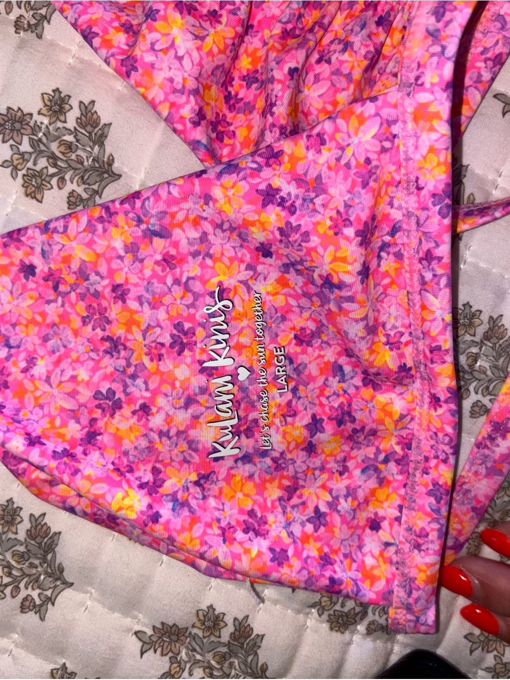 Kulani kini Pink Floral Textured Triangle Bikini top large - Picture 3 of 6